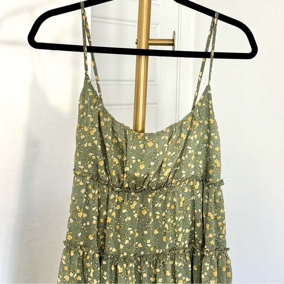 Women's Lined Babydoll Tiered Green Cottagecore Dress Adjustable Straps ‎ Size L - Picture 3 of 13